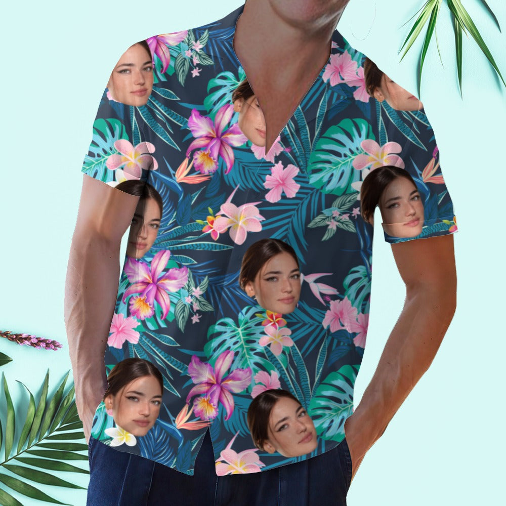Custom Face Colorful Flowers Hawaiian Shirt